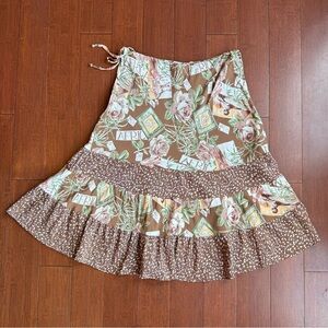 Loco Lindo Floral Brown Safari Midi‎ Skirt